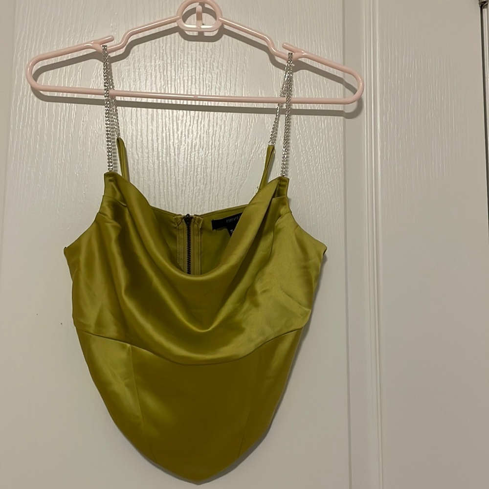 Rhinetsone strap top with cowl neck